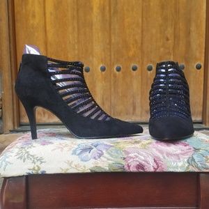 Black Suede Strappy 4-inch heels.